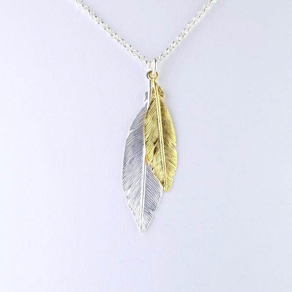 Satin Silver and Gold Plate Feather Pendant by JB Designs.