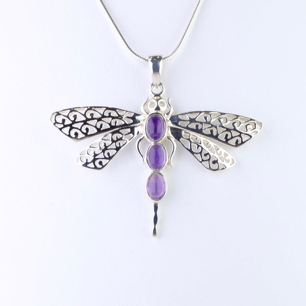 Sterling Silver and Amethyst  Dragonfly Pendant.