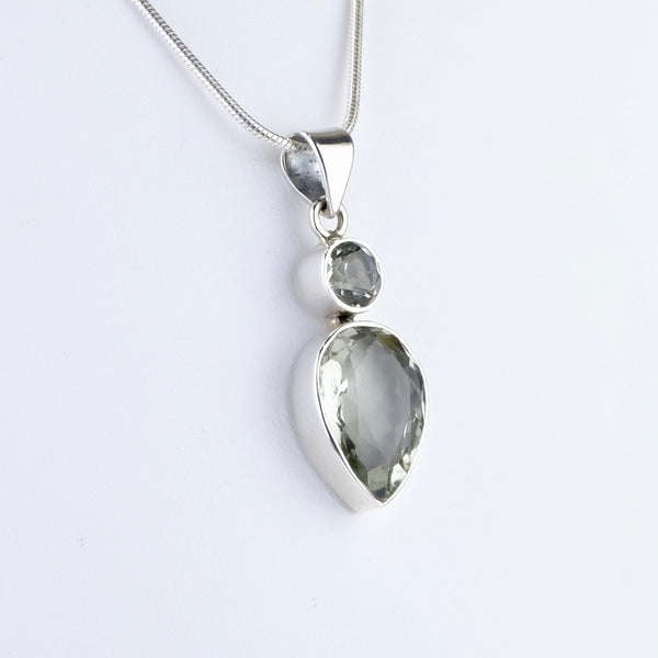 Sterling Silver and Double Stoned Green Amethyst Pendant.