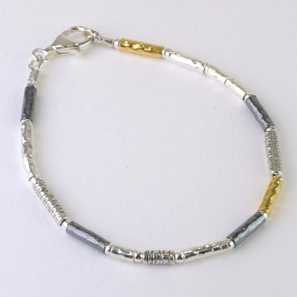 Fine Cylindrical Linked Sterling Silver and Gold Plated  Bracelet by JB Designs.