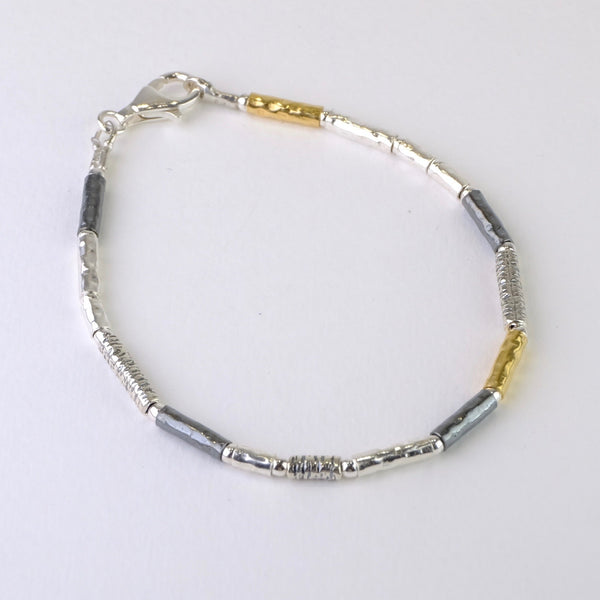 Fine Cylindrical Linked Sterling Silver and Gold Plated  Bracelet by JB Designs.