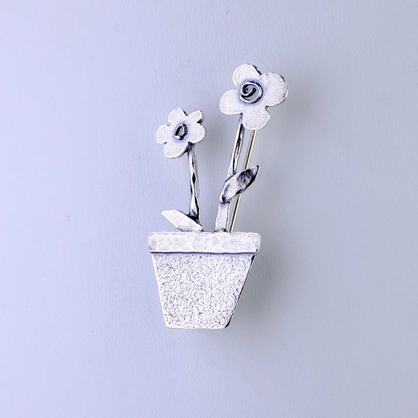 Silver Flowers in Pot Brooch by JB Designs.