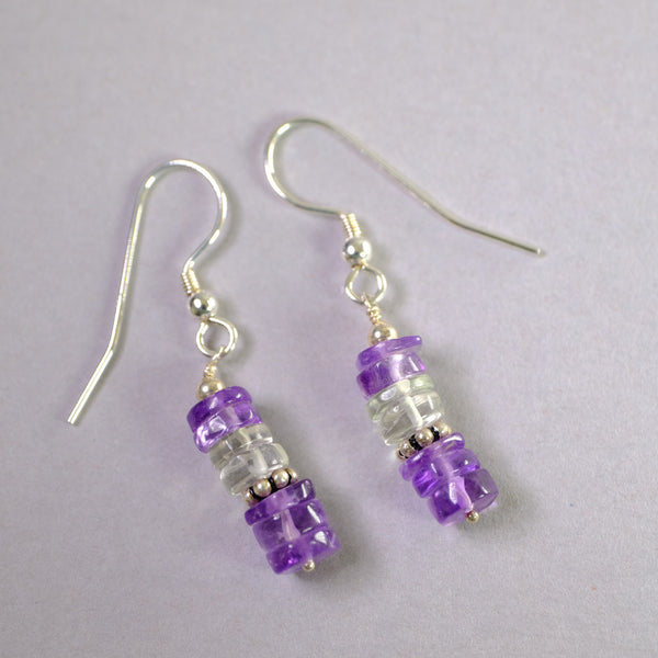 Sterling Silver and Amethyst Bead Handcrafted Earrings.