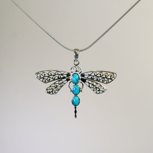 Silver and Turquoise Dragonfly Pendant.
