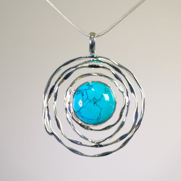 Silver Swirl and Blue Turquoise Pendant.