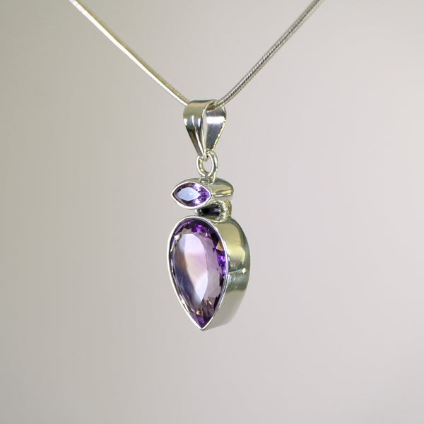 Larger Two Stoned Sterling Silver and Amethyst Pendant.