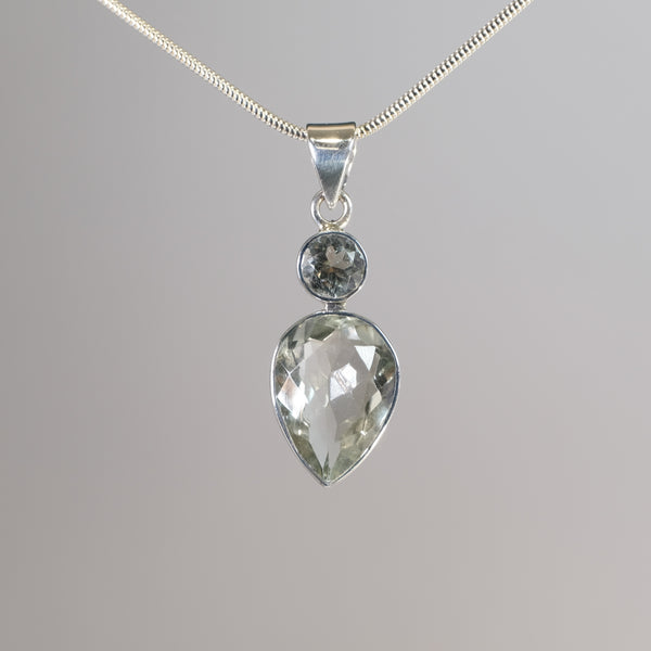 Sterling Silver and Double Stoned Green Amethyst Pendant.