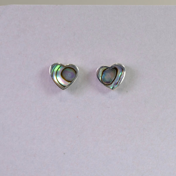 Paua Shell and Silver Heart Stud Earrings.