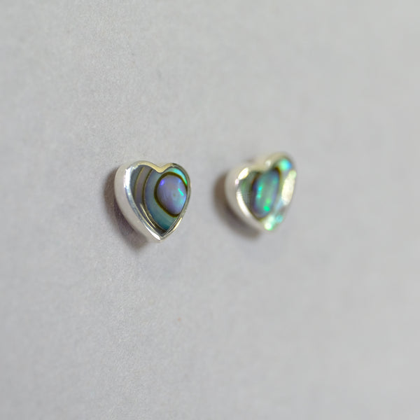 Paua Shell and Silver Heart Stud Earrings.