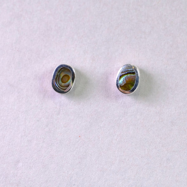 Paua Shell and Silver Oval Stud Earrings.