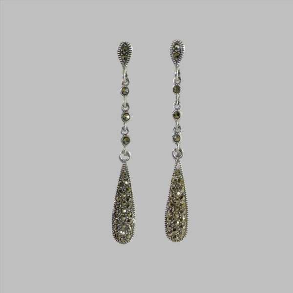 Long Marcasite and Silver Drop Earrings.