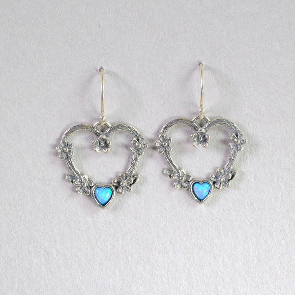 Opal and Decorated Silver Heart Earrings.