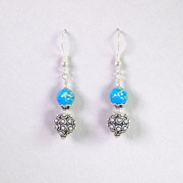 Silver and Blue Agate Handcrafted Earrings.