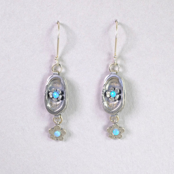 Double Flower Opal and Silver Earrings