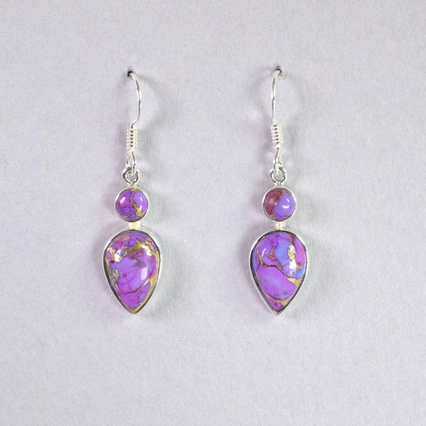 Double Stone Silver and Purple Mojave Turquoise Earrings.
