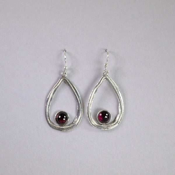 Pear Shaped Sterling silver and Garnet Drops.