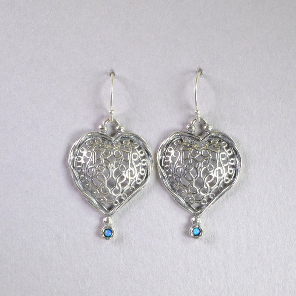 Silver Heart with Opal Drop Earrings.