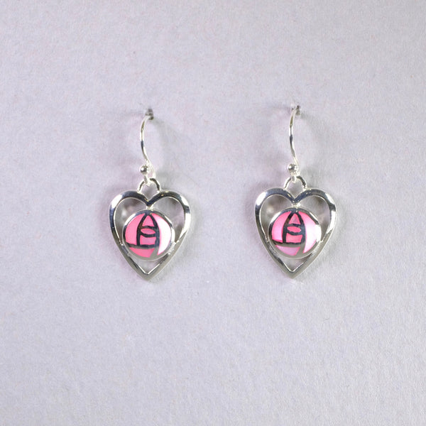 Pink Shell and Silver 'Mackintosh' Heart Earrings.