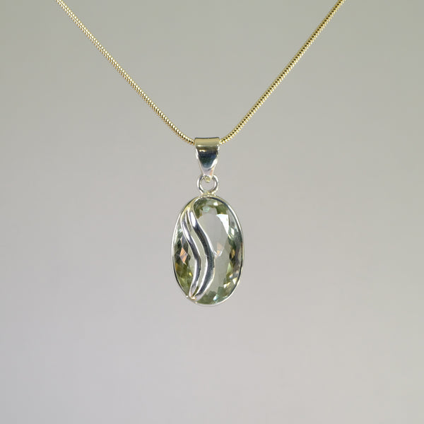 Oval Green Amethyst Pendant with Sterling Silver Overlay.