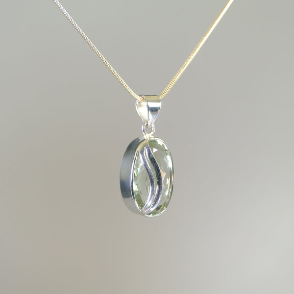 Oval Green Amethyst Pendant with Sterling Silver Overlay.