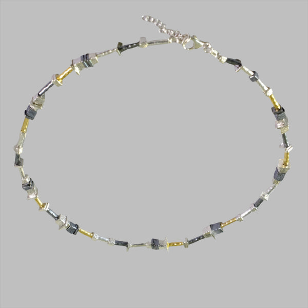 Satin Silver and Gold Plated Cube Linked Necklace by JB Designs.