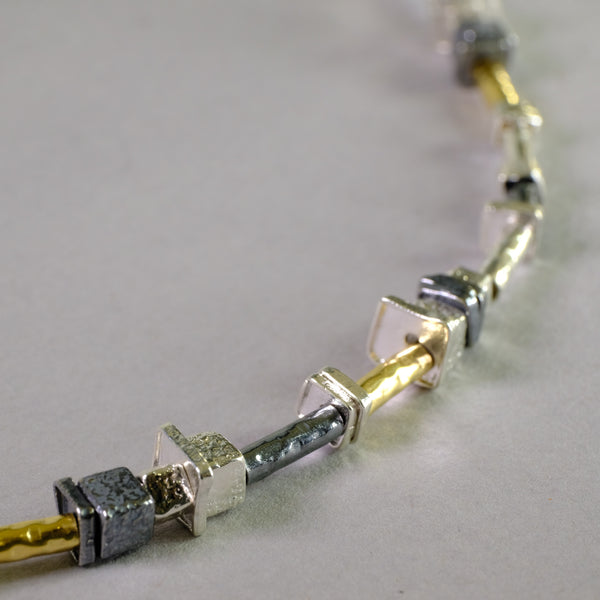 Satin Silver and Gold Plated Cube Linked Necklace by JB Designs.