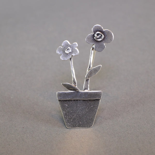 Silver Flowers in Pot Brooch by JB Designs.