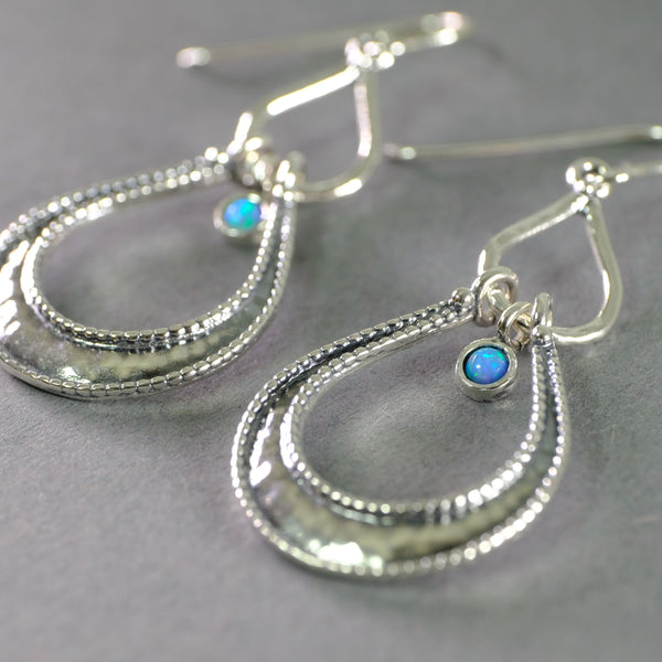 Long, Ornate Sterling Silver and Opal Drops.