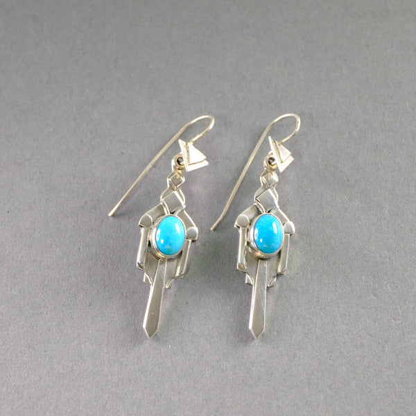 Art Deco Silver and Turquoise Earrings