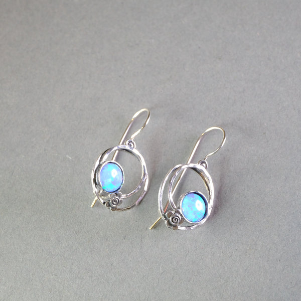 Round Opal and Silver Earrings.