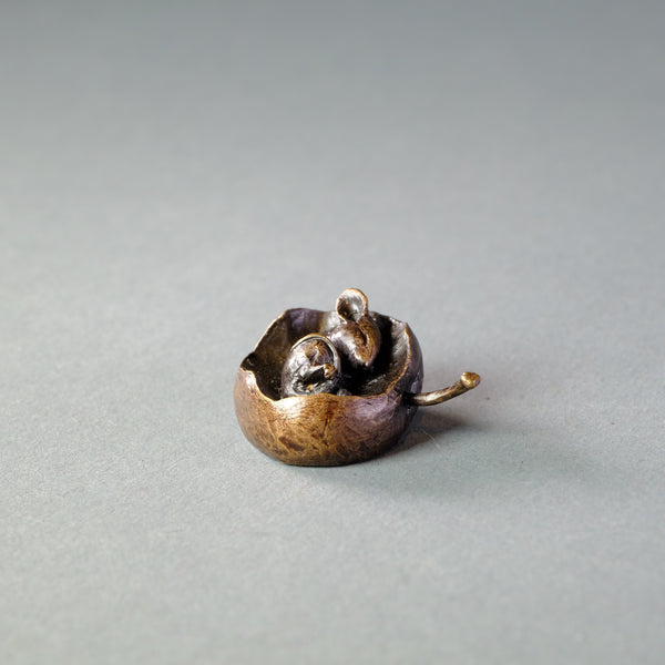 Bronze 'Mouse in Apple' Miniature Sculpture.