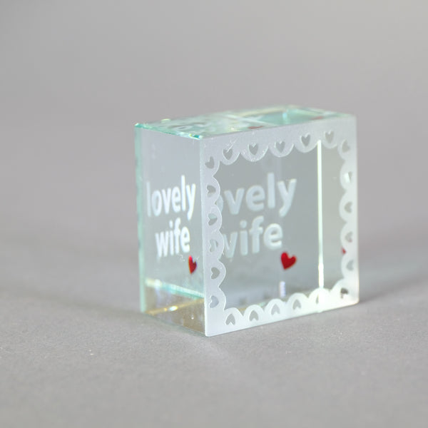 'Lovely Wife' Glass Cube Token.
