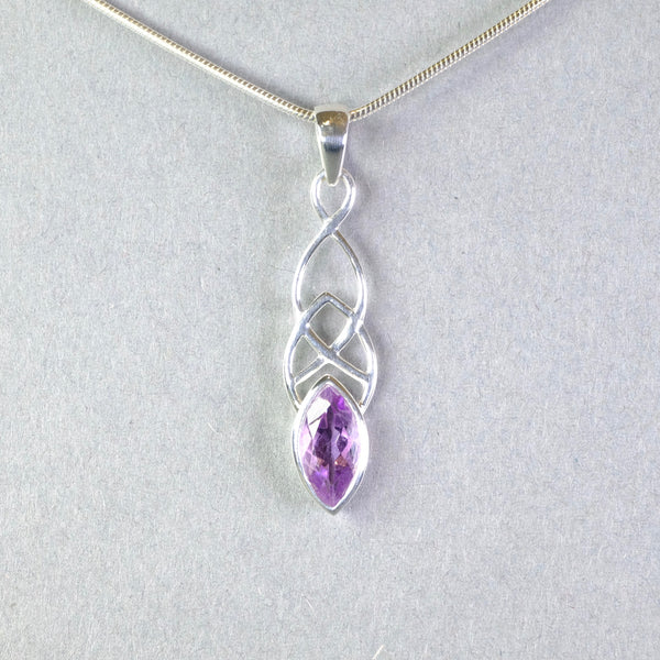 Amethyst and Sterling Silver Celtic Design Pendant.
