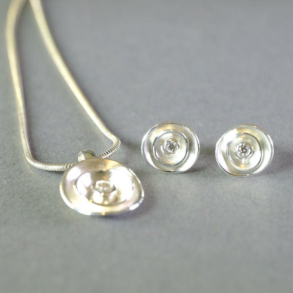 Satin Silver and Cubic Zirconia Pendant by JB Designs