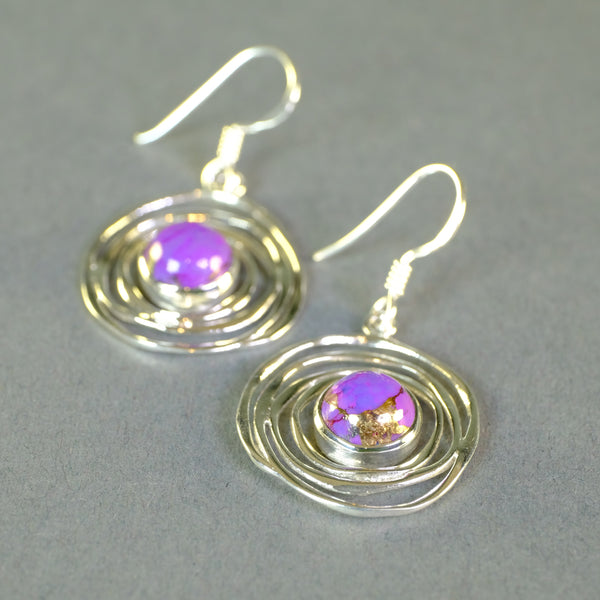 Silver and Purple Mojave Turquoise Drop Earrings