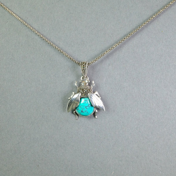Turquoise and Silver Bee Design Pendant.