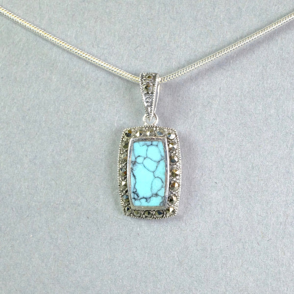 Silver, Turquoise and Marcasite Pendant.