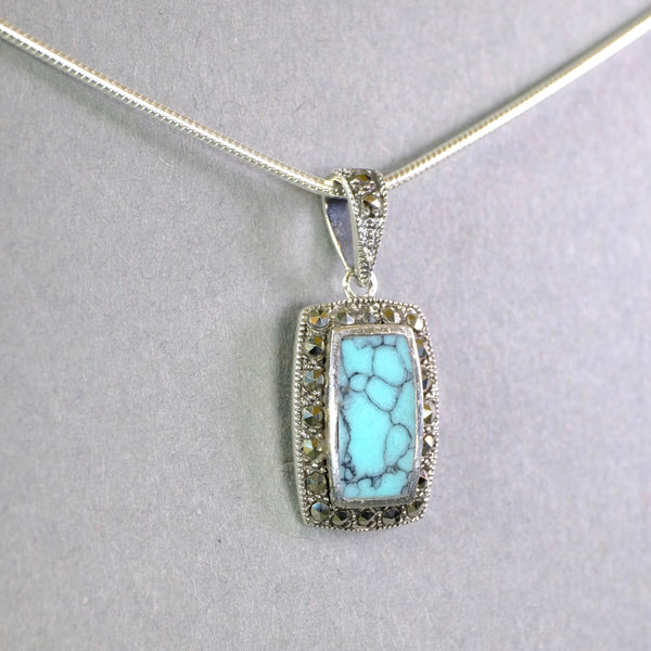 Silver, Turquoise and Marcasite Pendant.