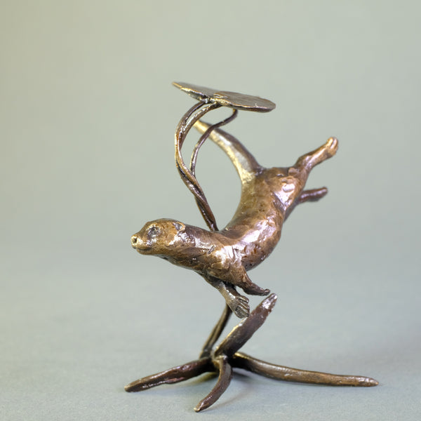 Bronze 'Swimming Otter' Miniature Sculpture.