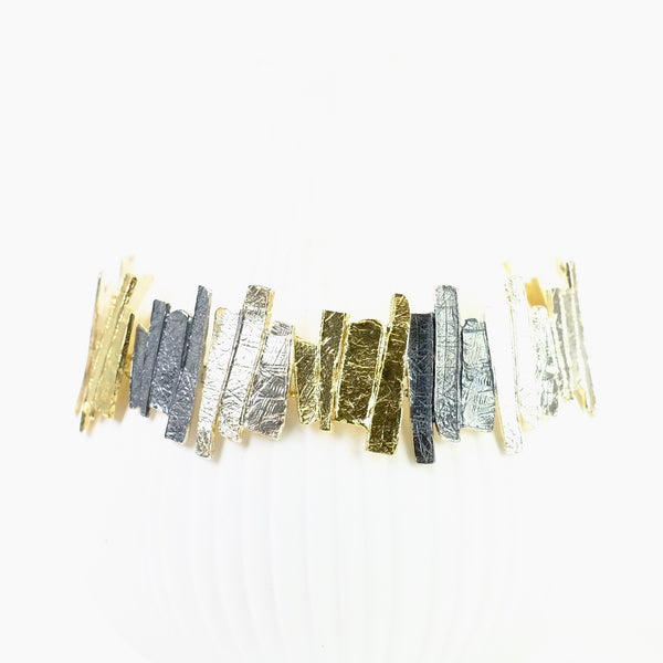 Geometric Satin Silver and Gold Plated Linked Bracelet by JB Designs.