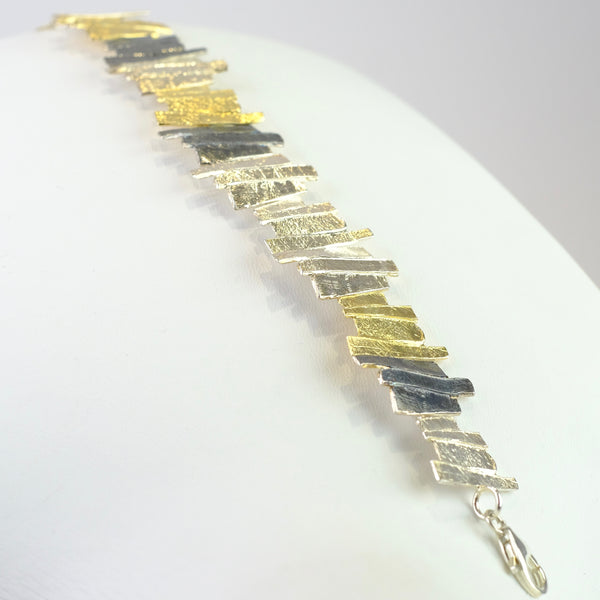 Geometric Satin Silver and Gold Plated Linked Bracelet by JB Designs.