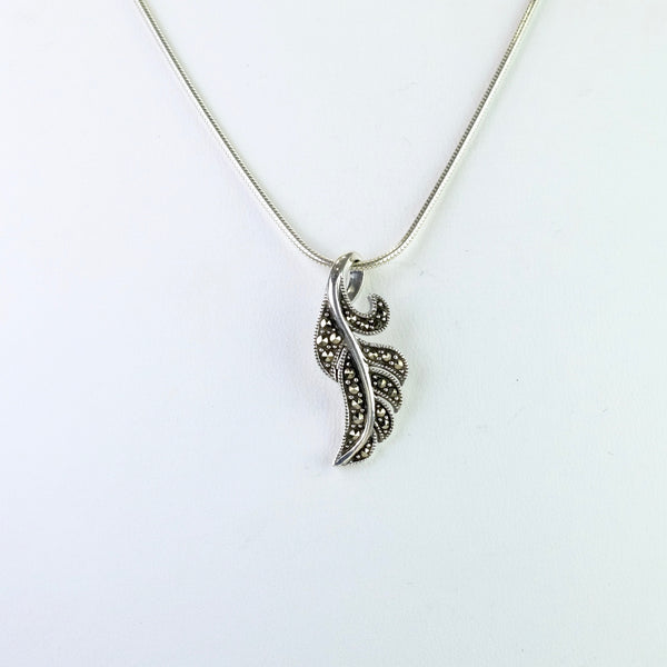 Sterling Silver and Marcasite Feather Pendant.