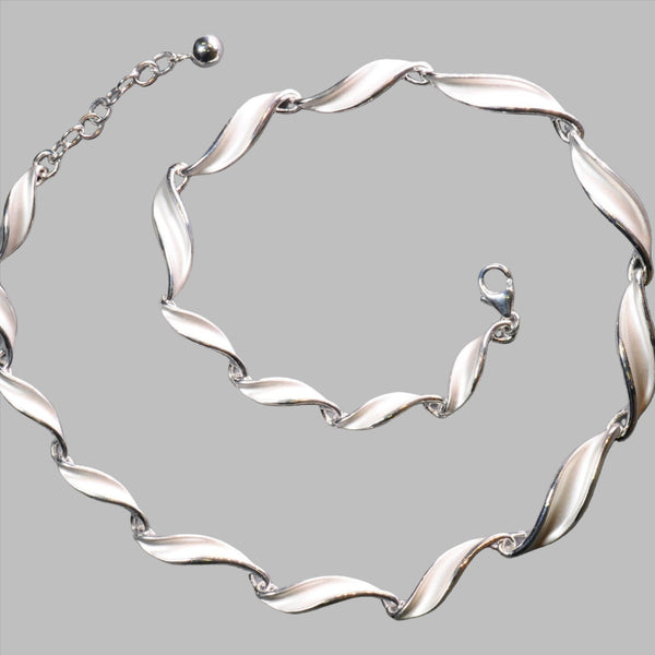 Satin Silver Curved Linked Necklace by JB Designs.