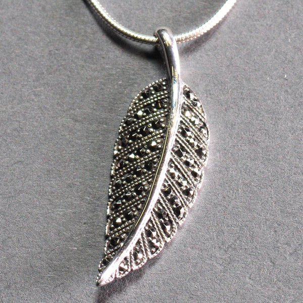 Silver and Marcasite Leaf Pendant.