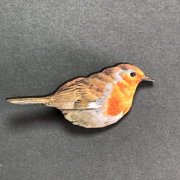 Printed Wooden Robin Brooch.