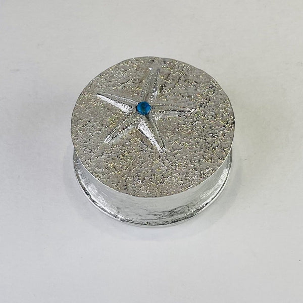 A Handmade Pewter Starfish Trinket Box with Turquoise.