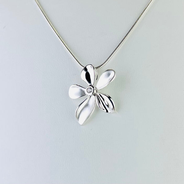 Silver and CZ Flower Drop Pendant by JB Designs.