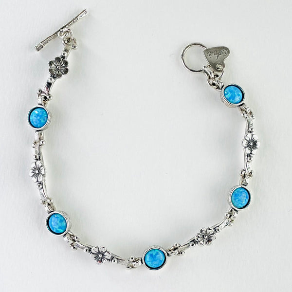 Silver Flower and Opal Bracelet.