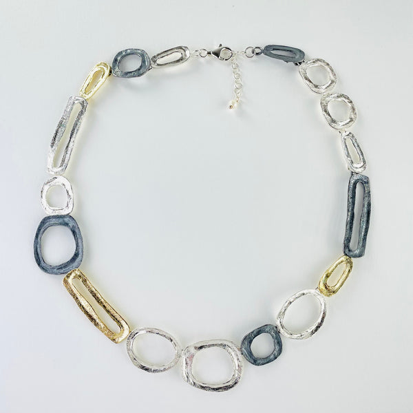 Satin Silver and Gold Plated Linked Necklace by JB Designs.