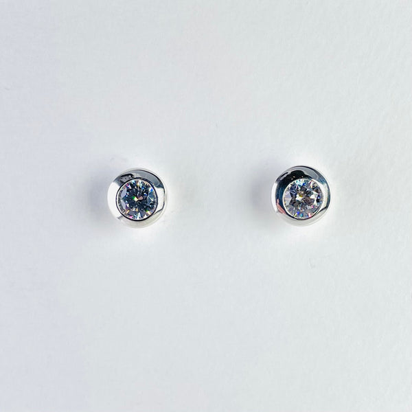 Round Silver and Cz Stud Earrings by JB Designs.